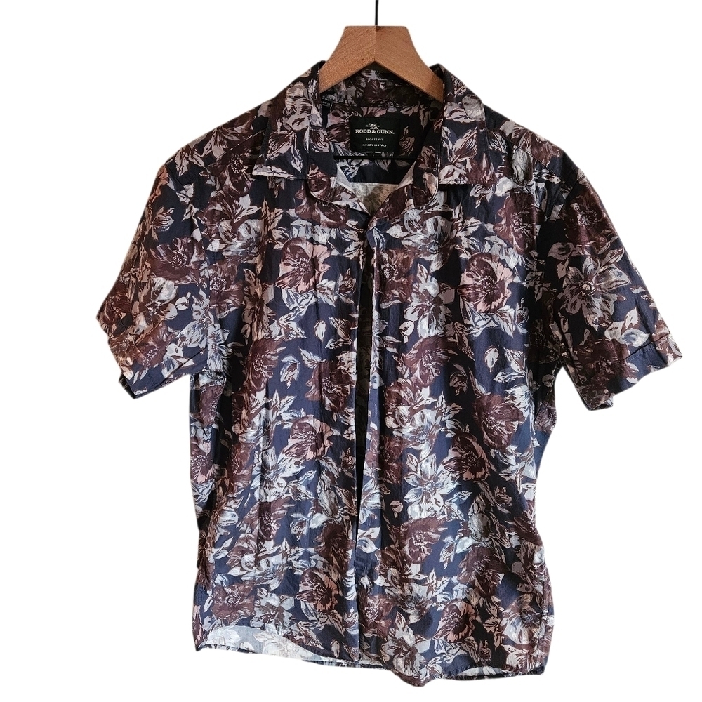 Rod & Gunn Dark Floral Cotton Short Sleeve Button Down Shirt